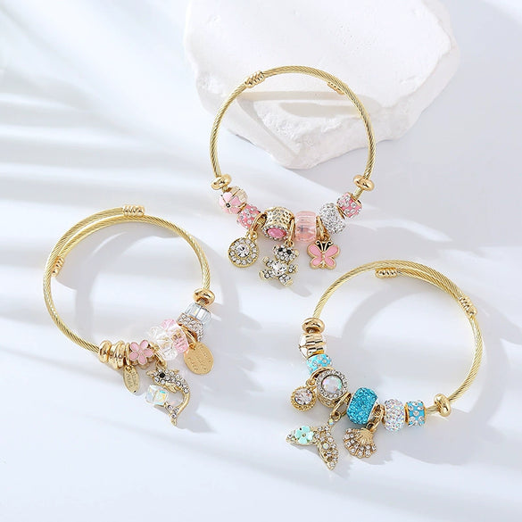 Women's Stainless Steel Alloy Gold Bracelet With Geometric Style Animal Zodiac Pattern And Diamond Design