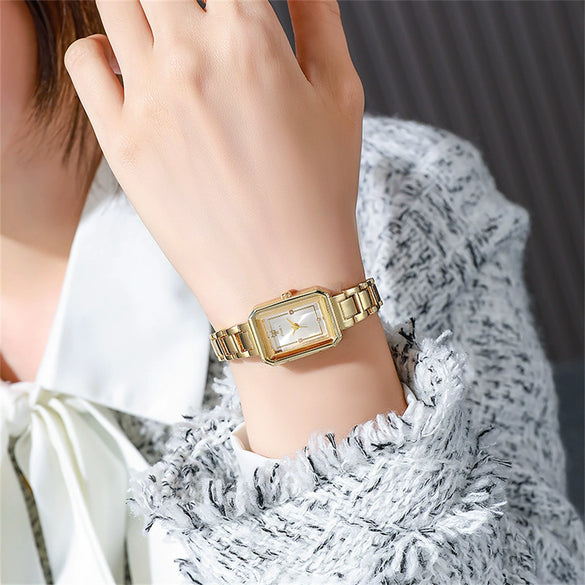 Women's Stainless Steel Alloy Quartz Square Waterproof Wristwatch For Students Leisure Style