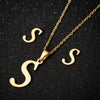 Women's Stainless Steel Alphabet Letter Pendant Necklace And Earring Set With Electroplated Finish And Simple Ochain Design