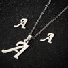 Women's Stainless Steel Alphabet Letter Pendant Necklace And Earring Set With Electroplated Finish And Simple Ochain Design