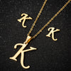 Women's Stainless Steel Alphabet Letter Pendant Necklace And Earring Set With Electroplated Finish And Simple Ochain Design