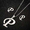 Women's Stainless Steel Alphabet Letter Pendant Necklace And Earring Set With Electroplated Finish And Simple Ochain Design