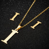 Women's Stainless Steel Alphabet Letter Pendant Necklace And Earring Set With Electroplated Finish And Simple Ochain Design