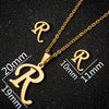 Women's Stainless Steel Alphabet Letter Pendant Necklace And Earring Set With Electroplated Finish And Simple Ochain Design
