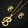 Women's Stainless Steel Alphabet Letter Pendant Necklace And Earring Set With Electroplated Finish And Simple Ochain Design