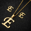 Women's Stainless Steel Alphabet Letter Pendant Necklace And Earring Set With Electroplated Finish And Simple Ochain Design