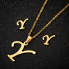Women's Stainless Steel Alphabet Letter Pendant Necklace And Earring Set With Electroplated Finish And Simple Ochain Design