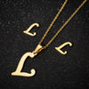 Women's Stainless Steel Alphabet Letter Pendant Necklace And Earring Set With Electroplated Finish And Simple Ochain Design