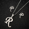 Women's Stainless Steel Alphabet Letter Pendant Necklace And Earring Set With Electroplated Finish And Simple Ochain Design