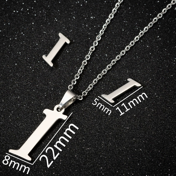 Women's Stainless Steel Alphabet Letter Pendant Necklace And Earring Set With Electroplated Finish And Simple Ochain Design