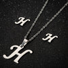 Women's Stainless Steel Alphabet Letter Pendant Necklace And Earring Set With Electroplated Finish And Simple Ochain Design