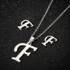 Women's Stainless Steel Alphabet Letter Pendant Necklace And Earring Set With Electroplated Finish And Simple Ochain Design