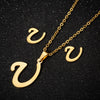 Women's Stainless Steel Alphabet Letter Pendant Necklace And Earring Set With Electroplated Finish And Simple Ochain Design