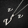 Women's Stainless Steel Alphabet Letter Pendant Necklace And Earring Set With Electroplated Finish And Simple Ochain Design