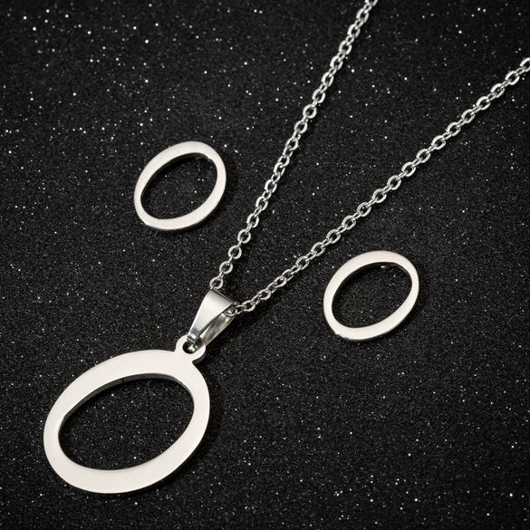 Women's Stainless Steel Alphabet Letter Pendant Necklace And Earring Set With Electroplated Finish And Simple Ochain Design
