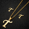 Women's Stainless Steel Alphabet Letter Pendant Necklace And Earring Set With Electroplated Finish And Simple Ochain Design