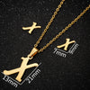 Women's Stainless Steel Alphabet Letter Pendant Necklace And Earring Set With Electroplated Finish And Simple Ochain Design