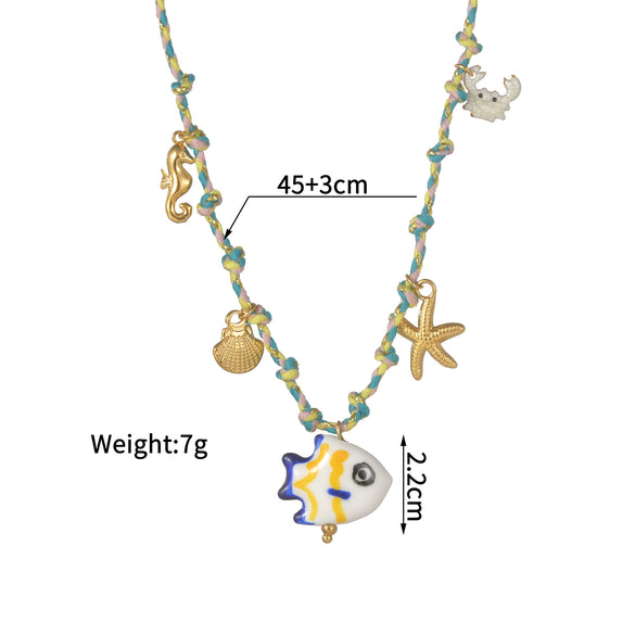Women's Stainless Steel And Ceramic Tropical Fish Animal Zodiac Electroplated Necklace