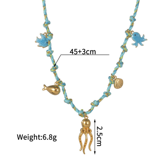 Women's Stainless Steel And Ceramic Tropical Fish Animal Zodiac Electroplated Necklace