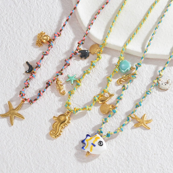 Women's Stainless Steel And Ceramic Tropical Fish Animal Zodiac Electroplated Necklace