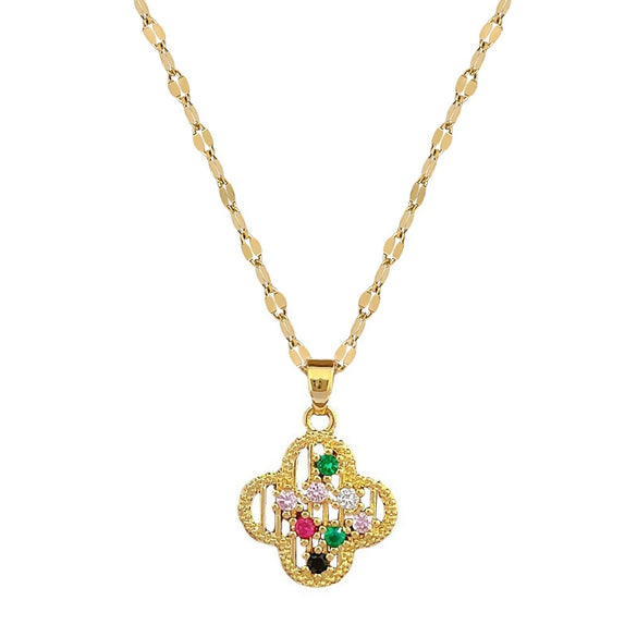 Women's Stainless Steel And Copper Fourleaf Flower Geometric Necklace With Electroplating