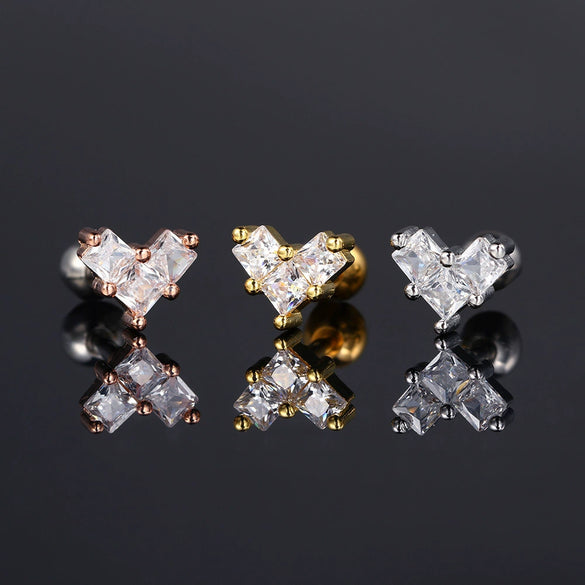 Women's Stainless Steel And Copper Geometric Flower Star Moon Twist Ball Piercing Earrings With Electroplating Treatment