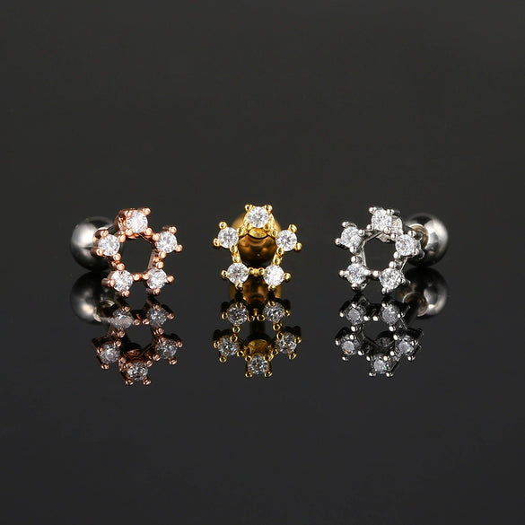 Women's Stainless Steel And Copper Geometric Flower Star Moon Twist Ball Piercing Earrings With Electroplating Treatment