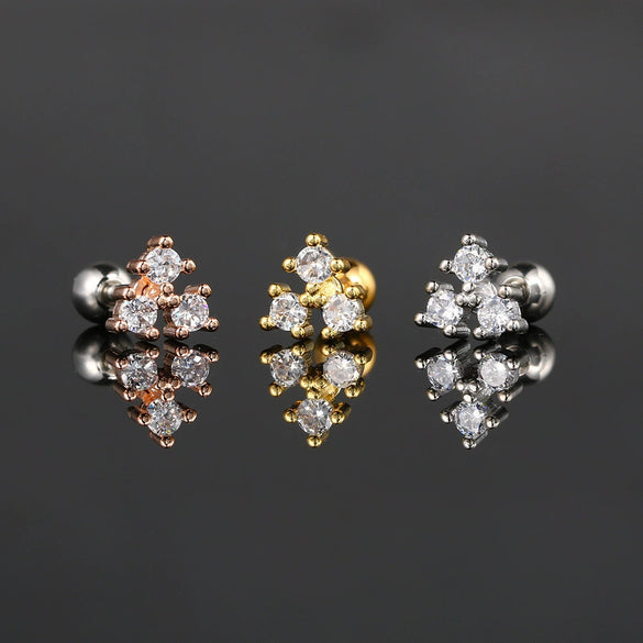 Women's Stainless Steel And Copper Geometric Flower Star Moon Twist Ball Piercing Earrings With Electroplating Treatment