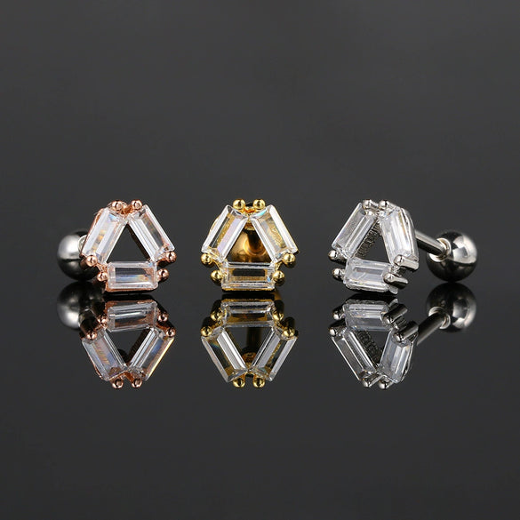 Women's Stainless Steel And Copper Geometric Flower Star Moon Twist Ball Piercing Earrings With Electroplating Treatment
