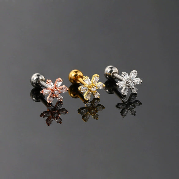 Women's Stainless Steel And Copper Geometric Flower Star Moon Twist Ball Piercing Earrings With Electroplating Treatment