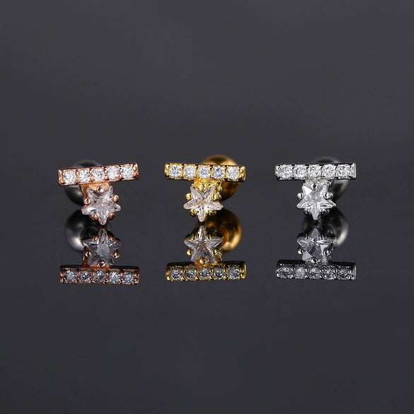 Women's Stainless Steel And Copper Geometric Flower Star Moon Twist Ball Piercing Earrings With Electroplating Treatment