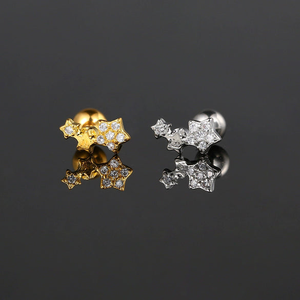 Women's Stainless Steel And Copper Geometric Flower Star Moon Twist Ball Piercing Earrings With Electroplating Treatment