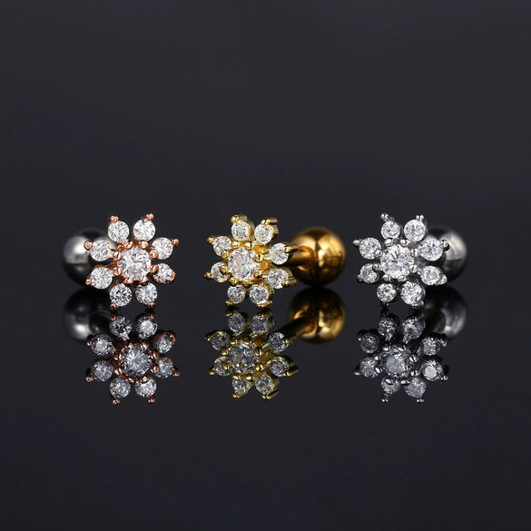 Women's Stainless Steel And Copper Geometric Flower Star Moon Twist Ball Piercing Earrings With Electroplating Treatment