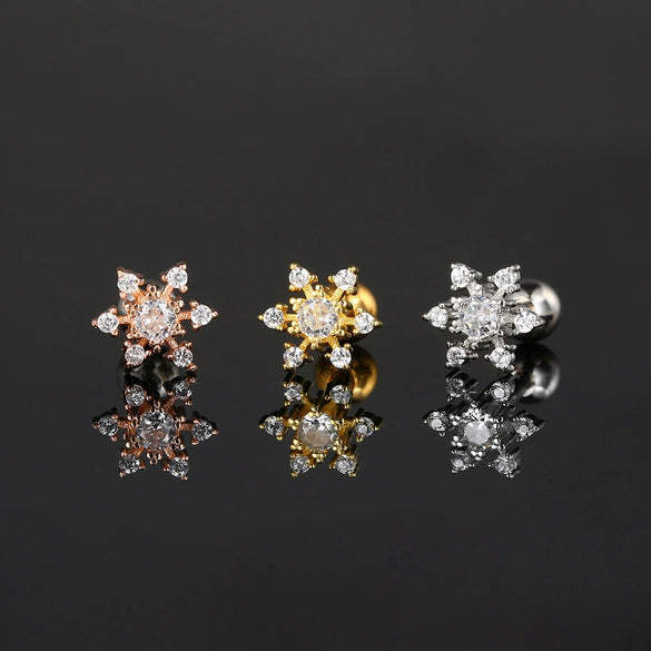Women's Stainless Steel And Copper Geometric Flower Star Moon Twist Ball Piercing Earrings With Electroplating Treatment