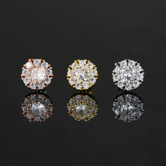 Women's Stainless Steel And Copper Geometric Flower Star Moon Twist Ball Piercing Earrings With Electroplating Treatment