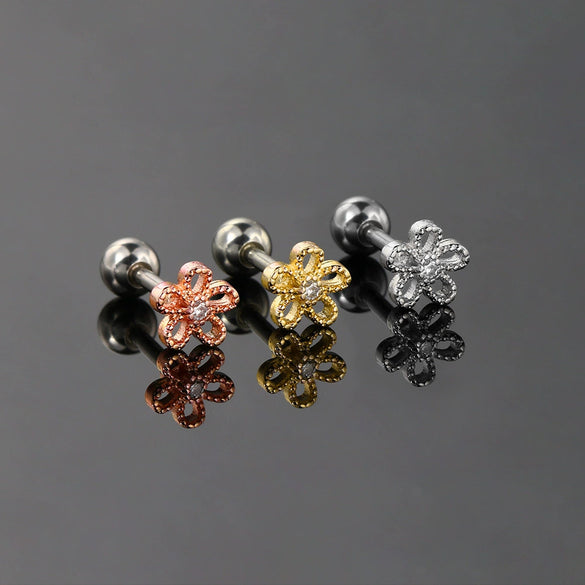 Women's Stainless Steel And Copper Geometric Flower Star Moon Twist Ball Piercing Earrings With Electroplating Treatment