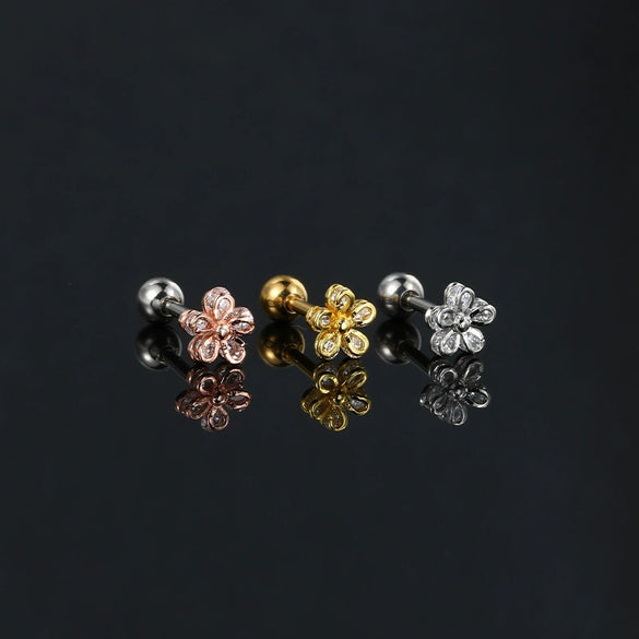 Women's Stainless Steel And Copper Geometric Flower Star Moon Twist Ball Piercing Earrings With Electroplating Treatment