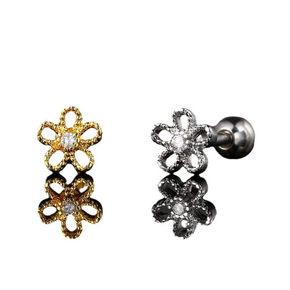 Women's Stainless Steel And Copper Geometric Flower Star Moon Twist Ball Piercing Earrings With Electroplating Treatment