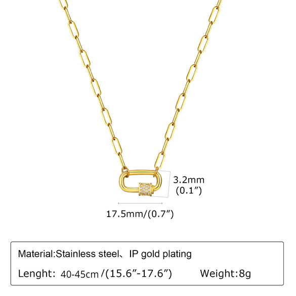 Women's Stainless Steel And Copper Geometric Pendant Necklace With Zircon And Electroplating Process