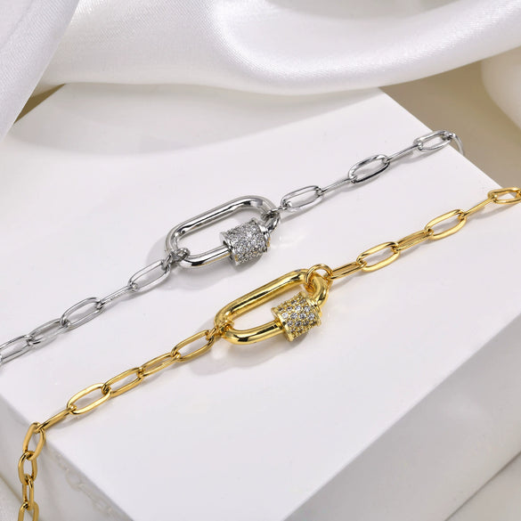 Women's Stainless Steel And Copper Geometric Pendant Necklace With Zircon And Electroplating Process