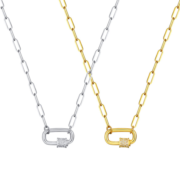 Women's Stainless Steel And Copper Geometric Pendant Necklace With Zircon And Electroplating Process