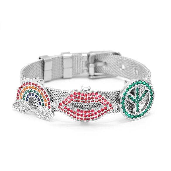 Women's Stainless Steel And Copper Inlaid With Zircon Geometric Letters Numbers Text Electroplating Personality Bracelet
