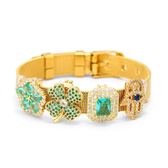 Women's Stainless Steel And Copper Inlaid With Zircon Geometric Letters Numbers Text Electroplating Personality Bracelet