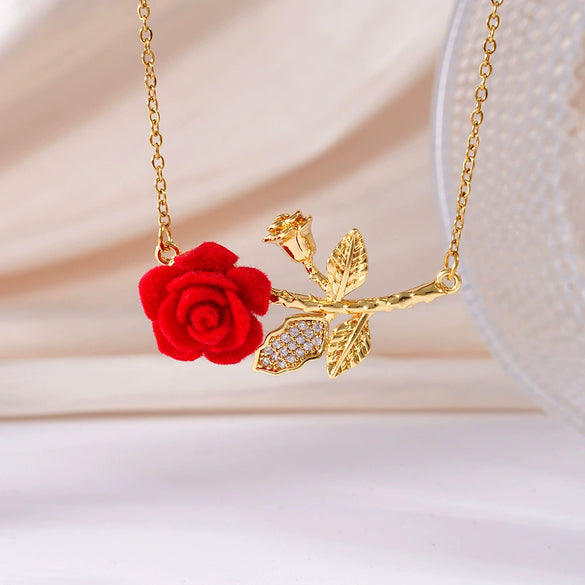 Women's Stainless Steel And Copper Light Luxury Necklace With Flower Pattern And Mixed Gemstone Setting Electroplated