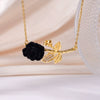 Women's Stainless Steel And Copper Light Luxury Necklace With Flower Pattern And Mixed Gemstone Setting Electroplated