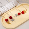 Women's Stainless Steel And Copper Light Luxury Necklace With Flower Pattern And Mixed Gemstone Setting Electroplated