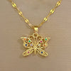 Women's Stainless Steel And Copper Necklace With Geometric Pattern And Electroplating Colorful Butterfly Design