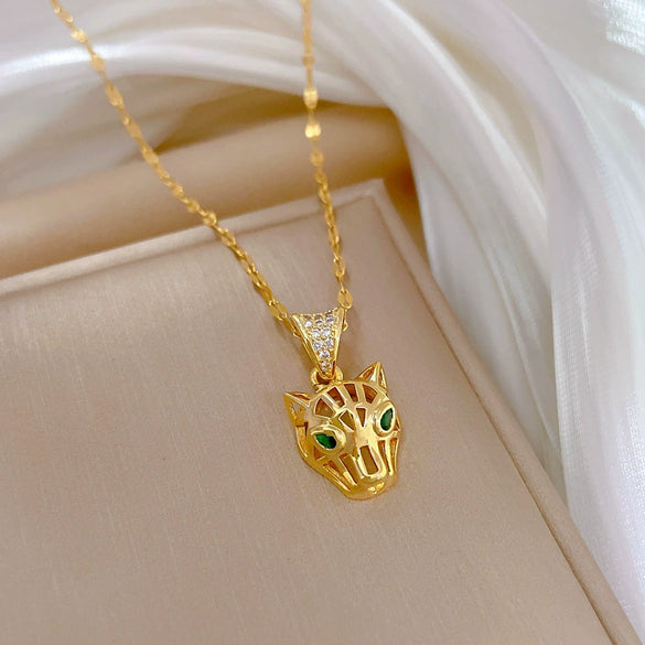 Women's Stainless Steel And Copper Necklace With Geometric Pattern And Electroplating Treatment Hollow Leopard Head Design