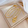 Women's Stainless Steel And Copper Necklace With Geometric Pattern And Electroplating Treatment Hollow Leopard Head Design
