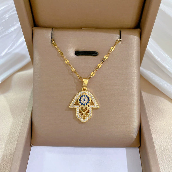 Women's Stainless Steel And Copper Necklace With Geometric Pattern And Electroplating Treatment